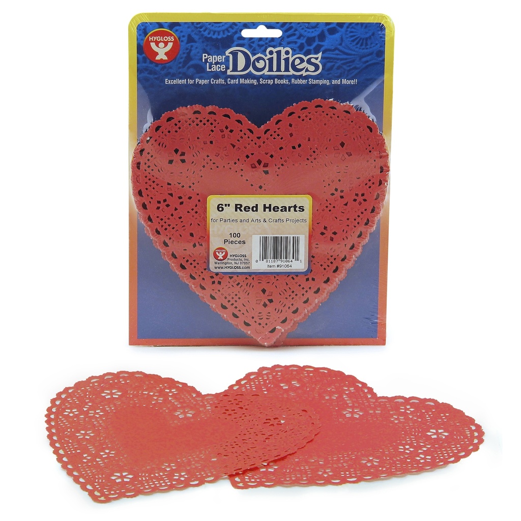 Red 6" Heart Doilies Pack of 100