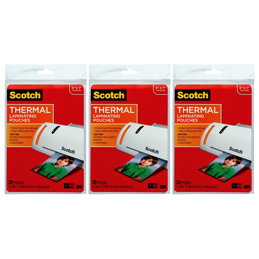 5" x 7" 5 mil Thermal Laminating Pouches 3 Packs of 20ct