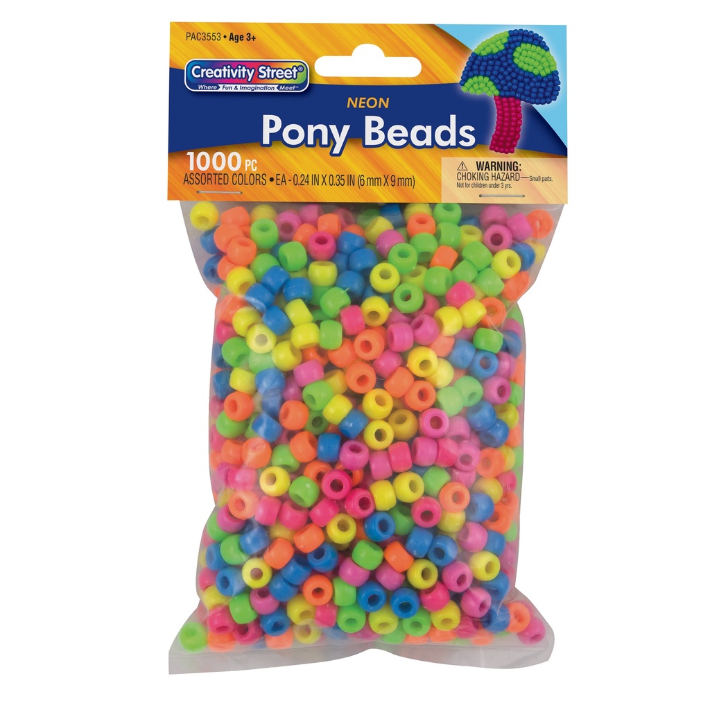 Assorted Neon 6 mm x 9 mm Pony Beads 1000 Pieces