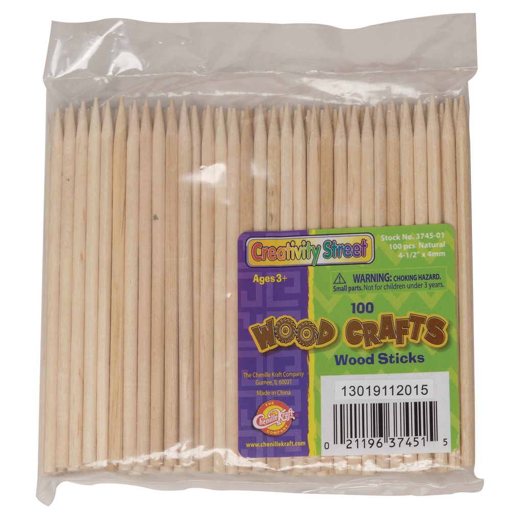 Natural 4.5" Wood Sticks 100 Sticks