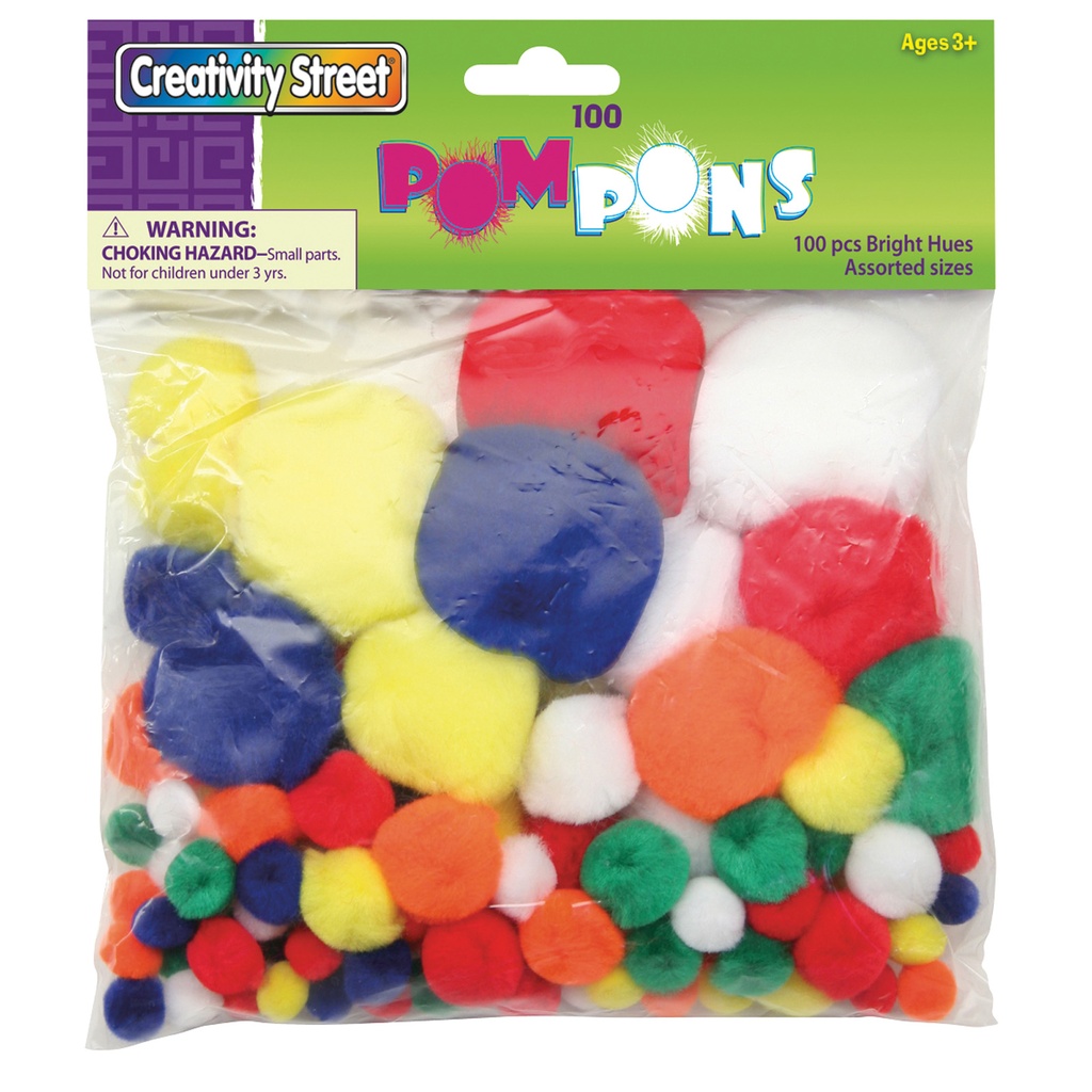 Bright Hues Assorted Pom Pons 100 Pieces