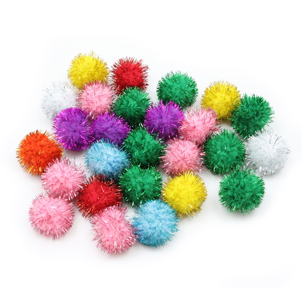 Assorted Glitter 33 mm Pom Pons 40 Pieces