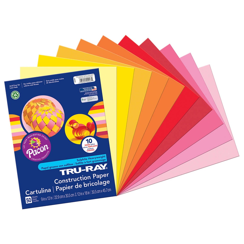 Warm Assorted 9" x 12" Construction Paper 50 Sheets