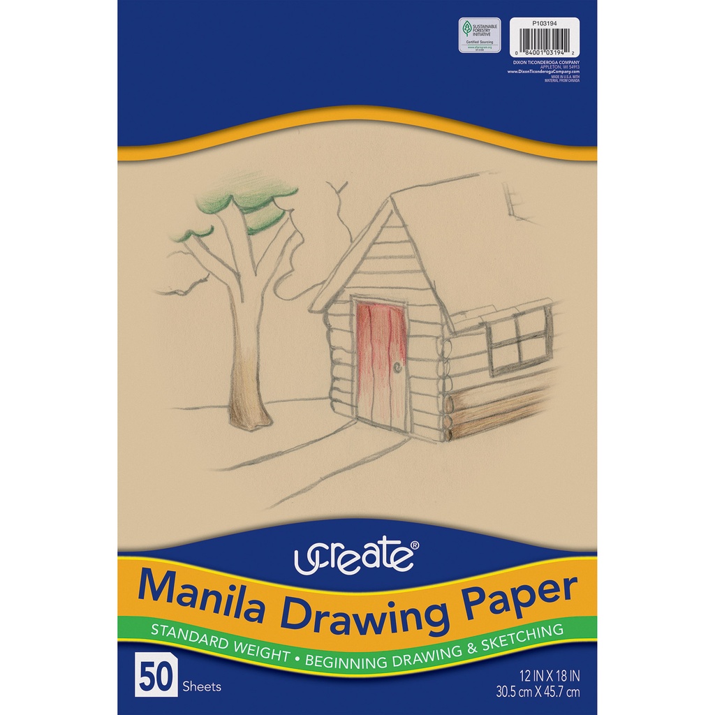 Manila 12" x 18" Standard Weight Drawing Paper 50 Sheets