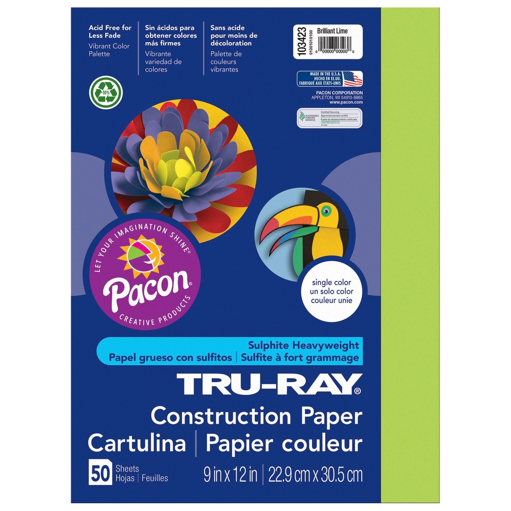 Brilliant Lime 9" x 12" Construction Paper 50 Sheets