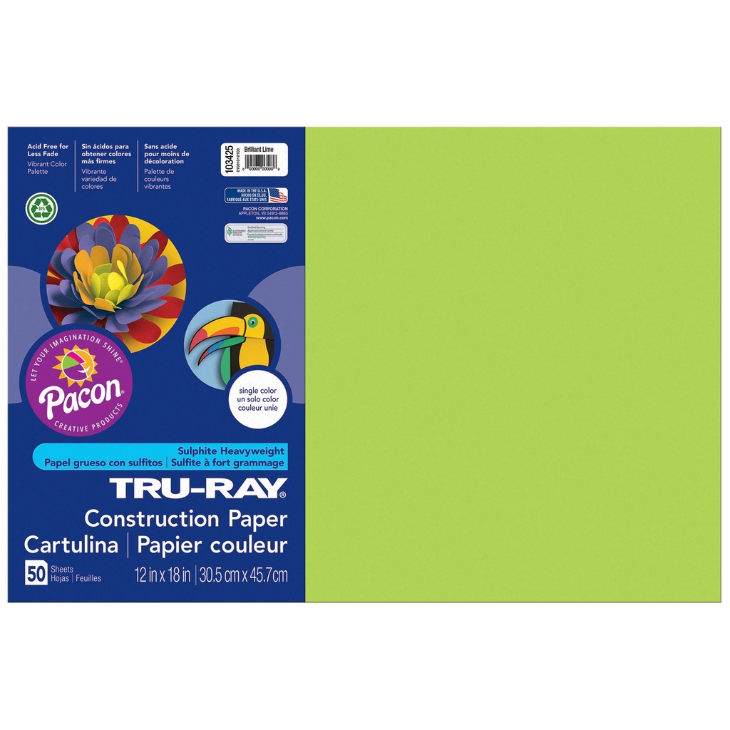 Brilliant Lime 12" x 18" Construction Paper 50 Sheets