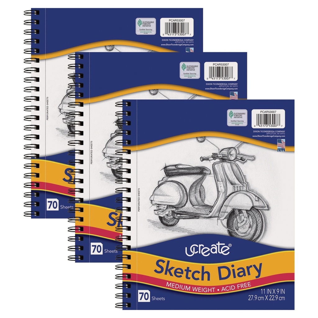 11" x 9" Medium Weight Sketch Diary Pack of 3