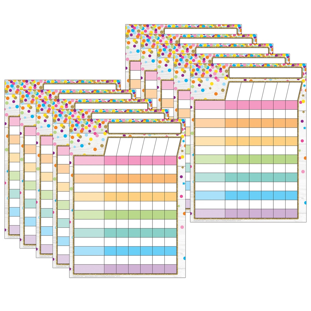 Incentive Chart Confetti 13" x 9 1/2" Smart Poly® PosterMat Pals Pack of 10