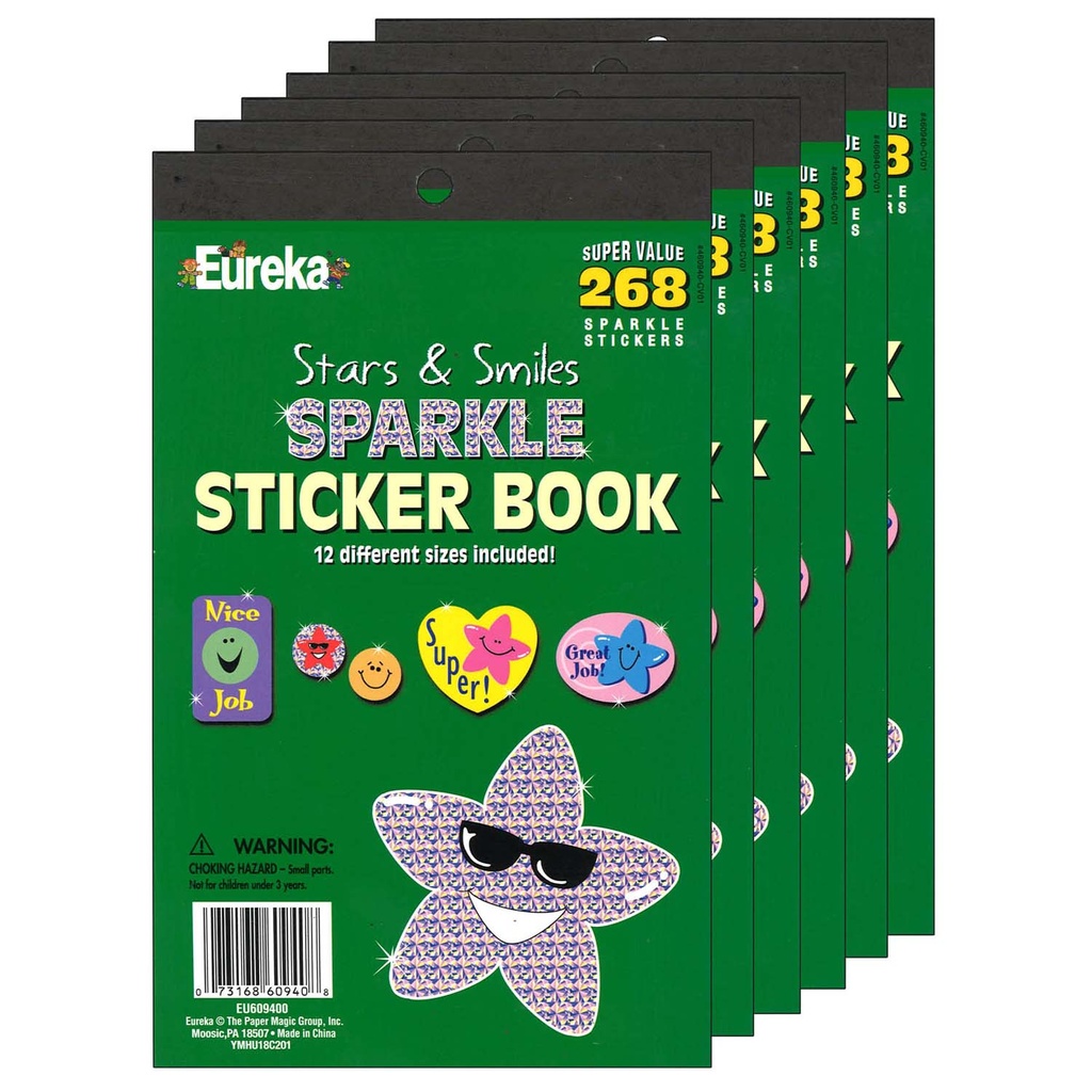 Stars & Smiles Sparkle Sticker Books 6ct