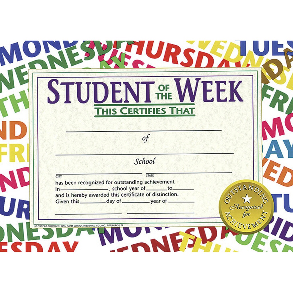 Student of the Week Certificates Pack of 30