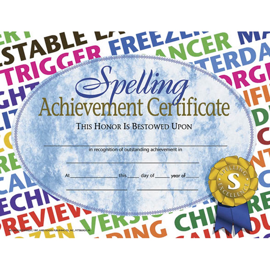 Spelling Achievement Certificates Pack of 30