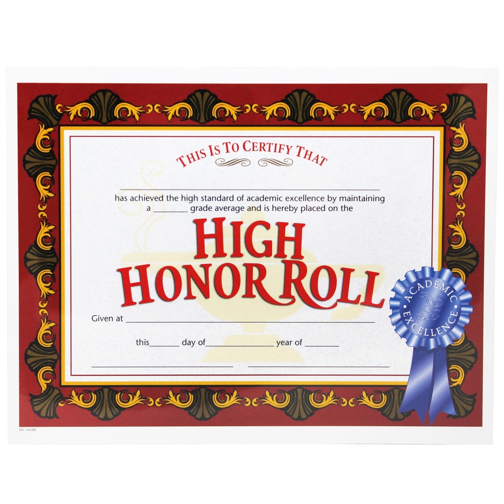 High Honor Roll Certificates Pack of 30