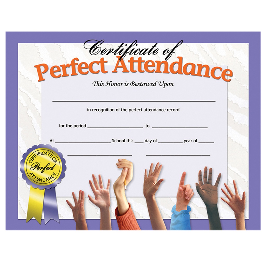 Certificate of Perfect Attendance Pack of 30