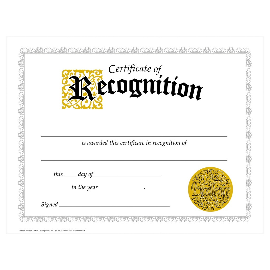 Certificate of Recognition Classic Certificates 30 ct