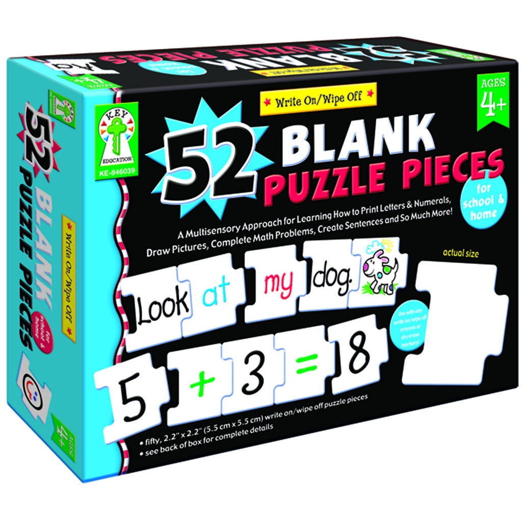 Write-On/Wipe-Off: 52 Blank Puzzle Pieces Manipulatives Grade PK-2