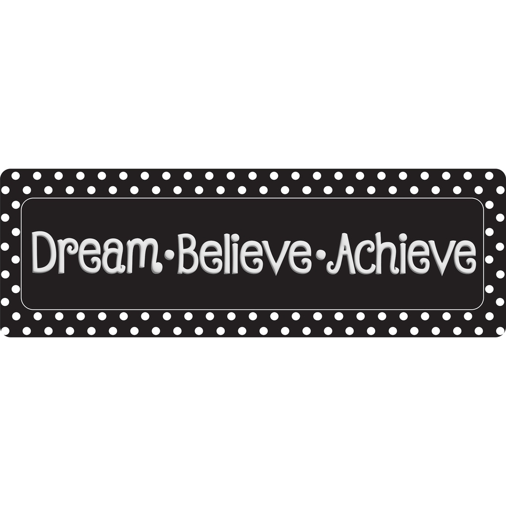 Dream Believe, Achieve, Black with White Dots Mat Runner 15.5" x 47"