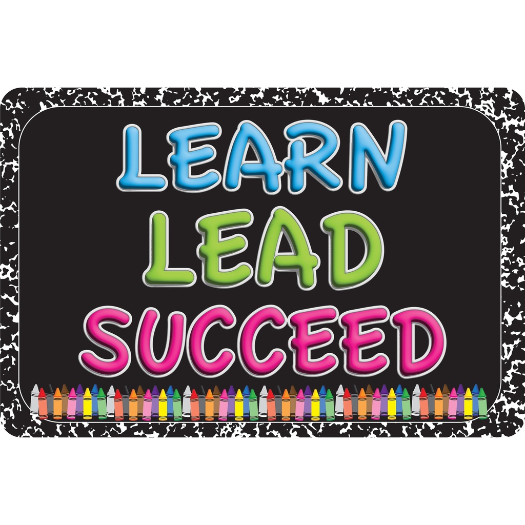 Learn, Lead, Succeed, Crayon Composition Welcome Mat 15.5" x 23.5"