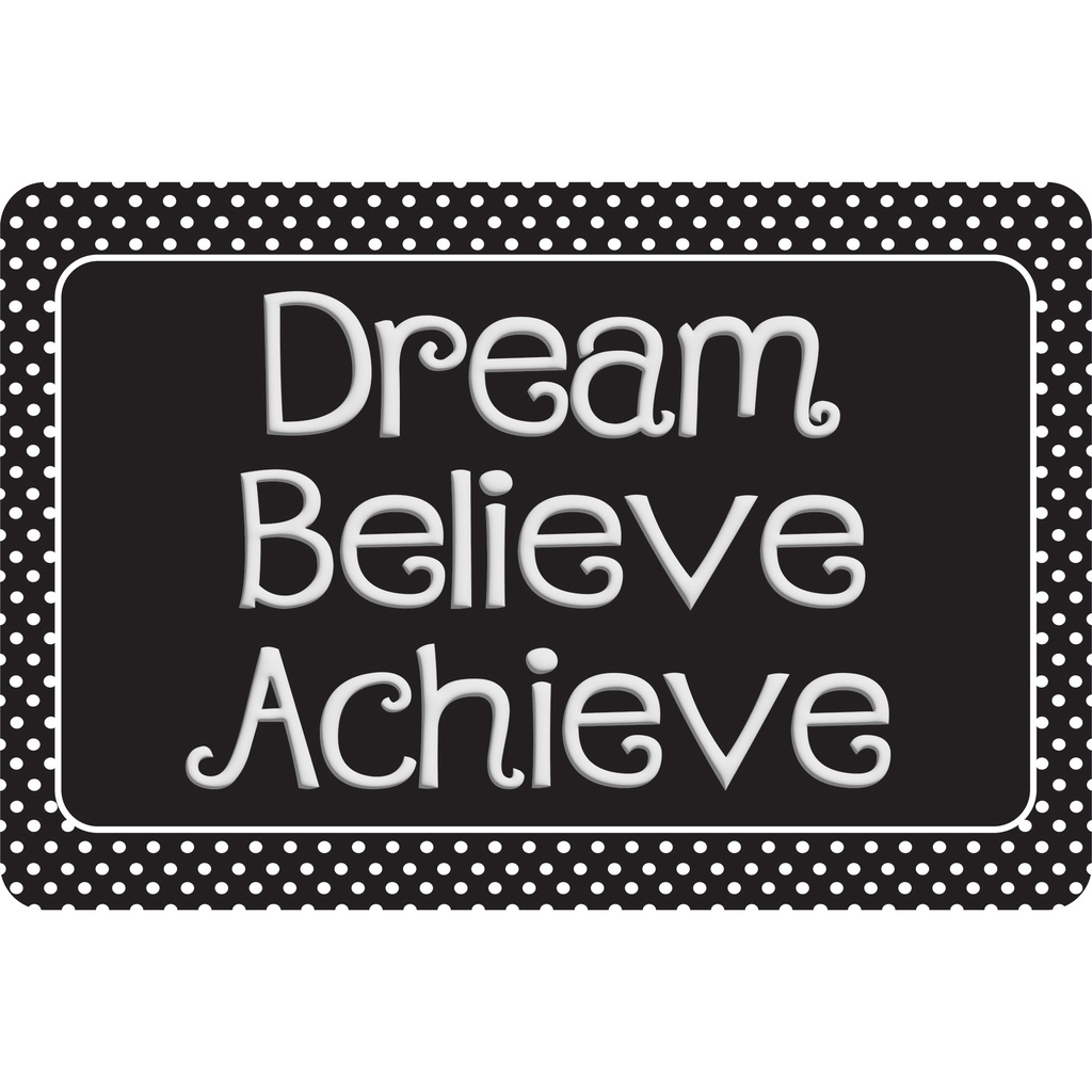 Dream, Believe, Achieve, Black with White Dots Welcome Mat 15.5" x 23.5"