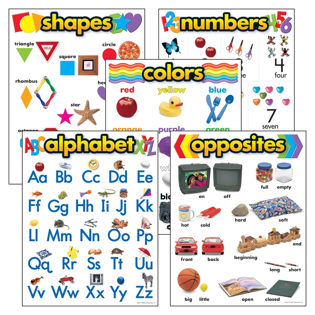 Kindergarten Basic Skills Learning Charts Combo Pack of 5