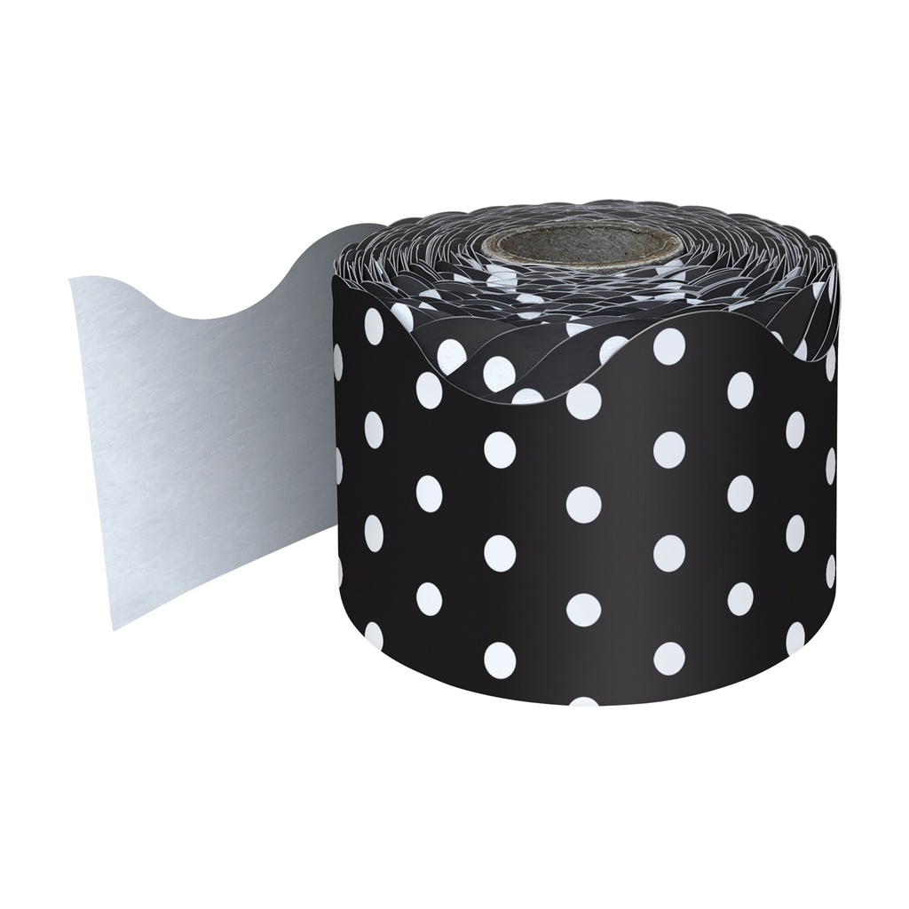 Black with White Polka Dots Rolled Scalloped Border 65 Feet