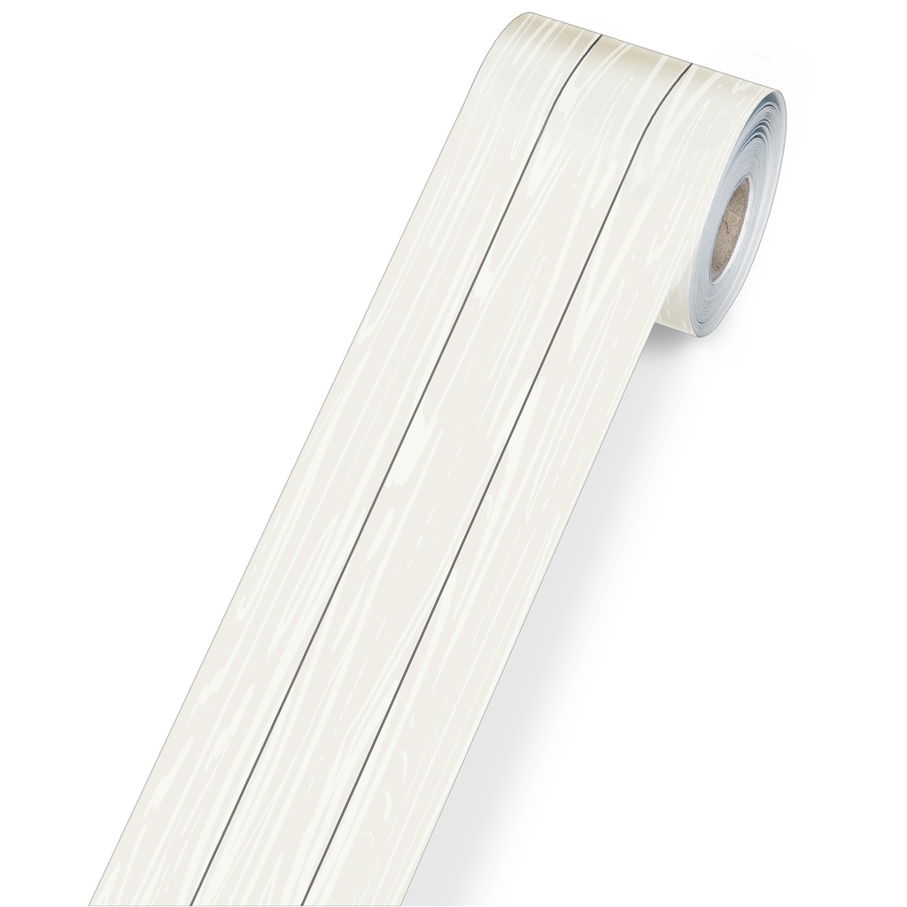 White Wood Grain Rolled Straight Borders 65 Feet