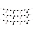 Black and White Pom-Poms and Tassels Garland Pack of 3