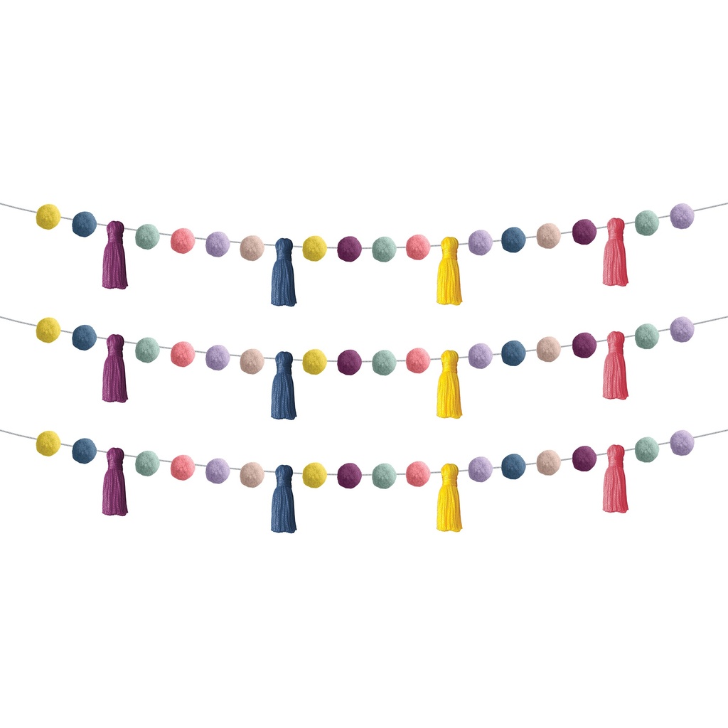 Pom-Poms and Tassels Garland Pack of 3