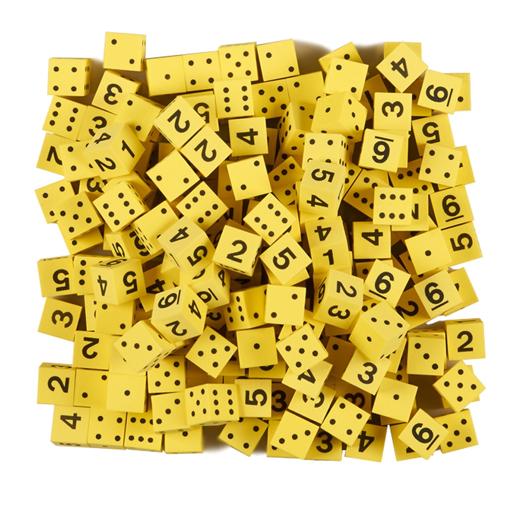 Yellow 16mm Foam Spot & Number Dice Bag of 200