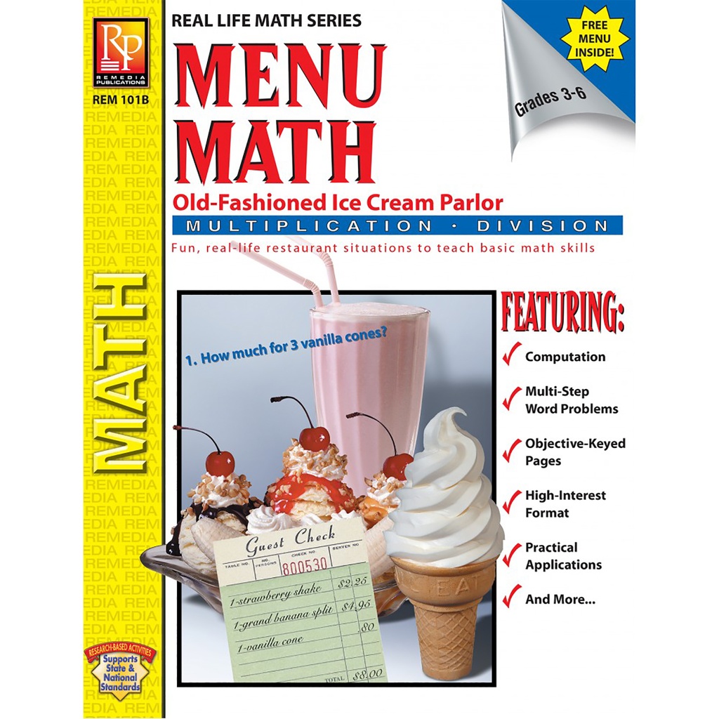 Menu Math: Old-Fashioned Ice Cream Parlor Book, Multiplication & Division