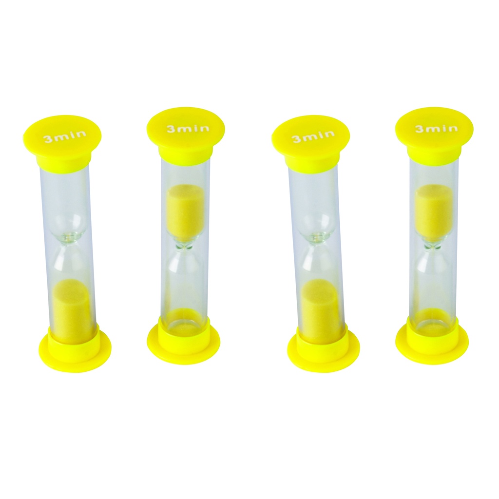 Yellow Small 3 Minute Sand Timers Pack of 4