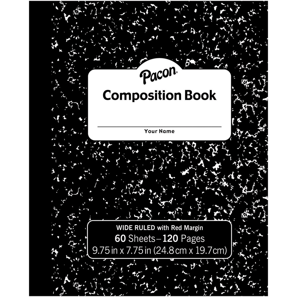 9 3/4" x 7 3/4" 3/8" Ruled with Margin Black Marble Composition Book