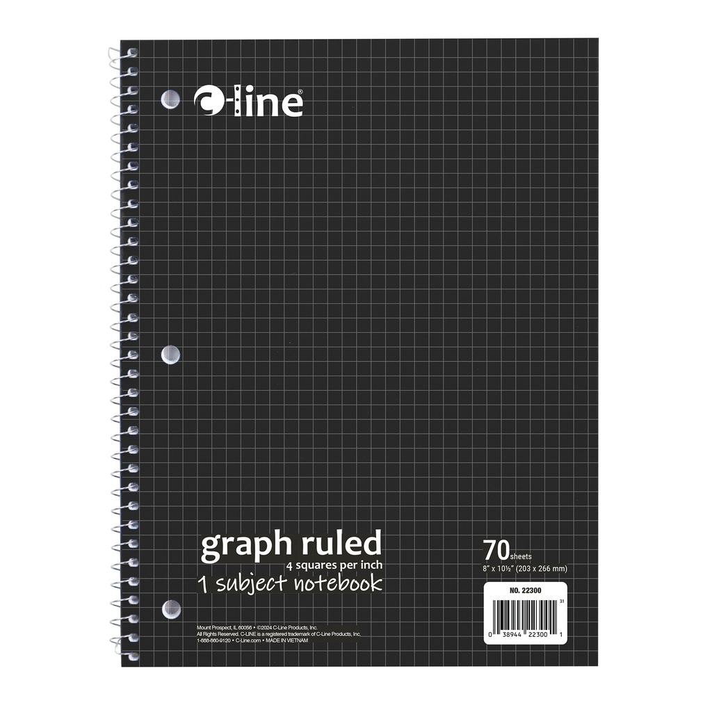 Black 4 x 4 Graph Ruled 1-Subject Notebook