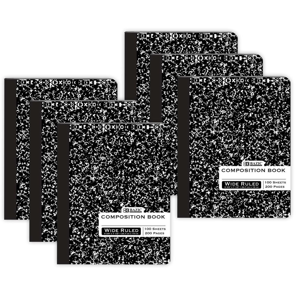 Wide Ruled Black Marble Composition Books Pack of 6