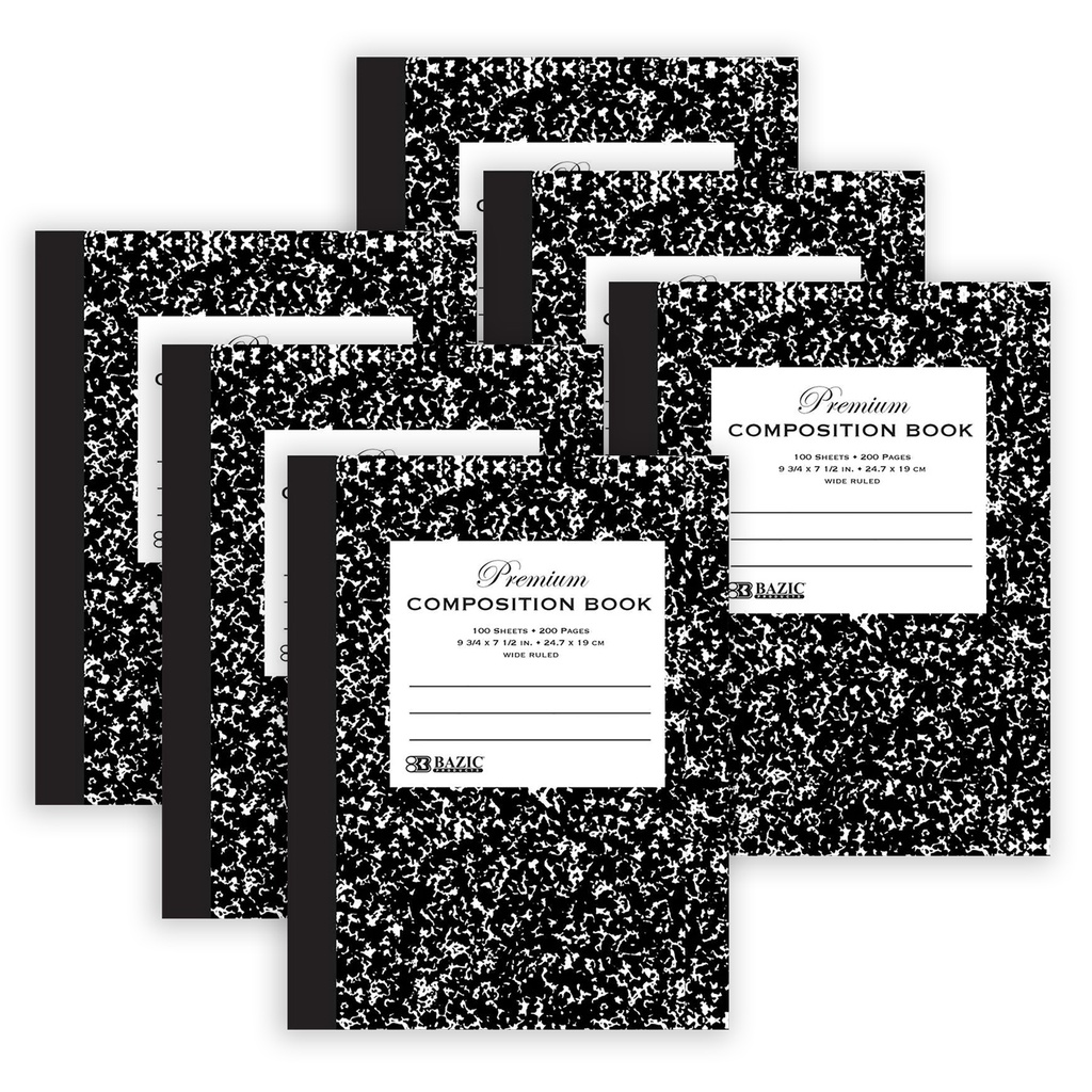 Wide Ruled Black Marble Premium Composition Books Pack of 6