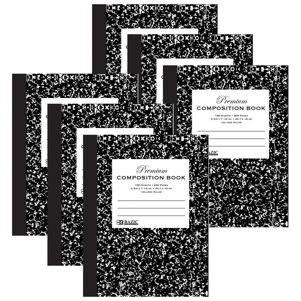 College Ruled Black Marble Premium Composition Books Pack of 6