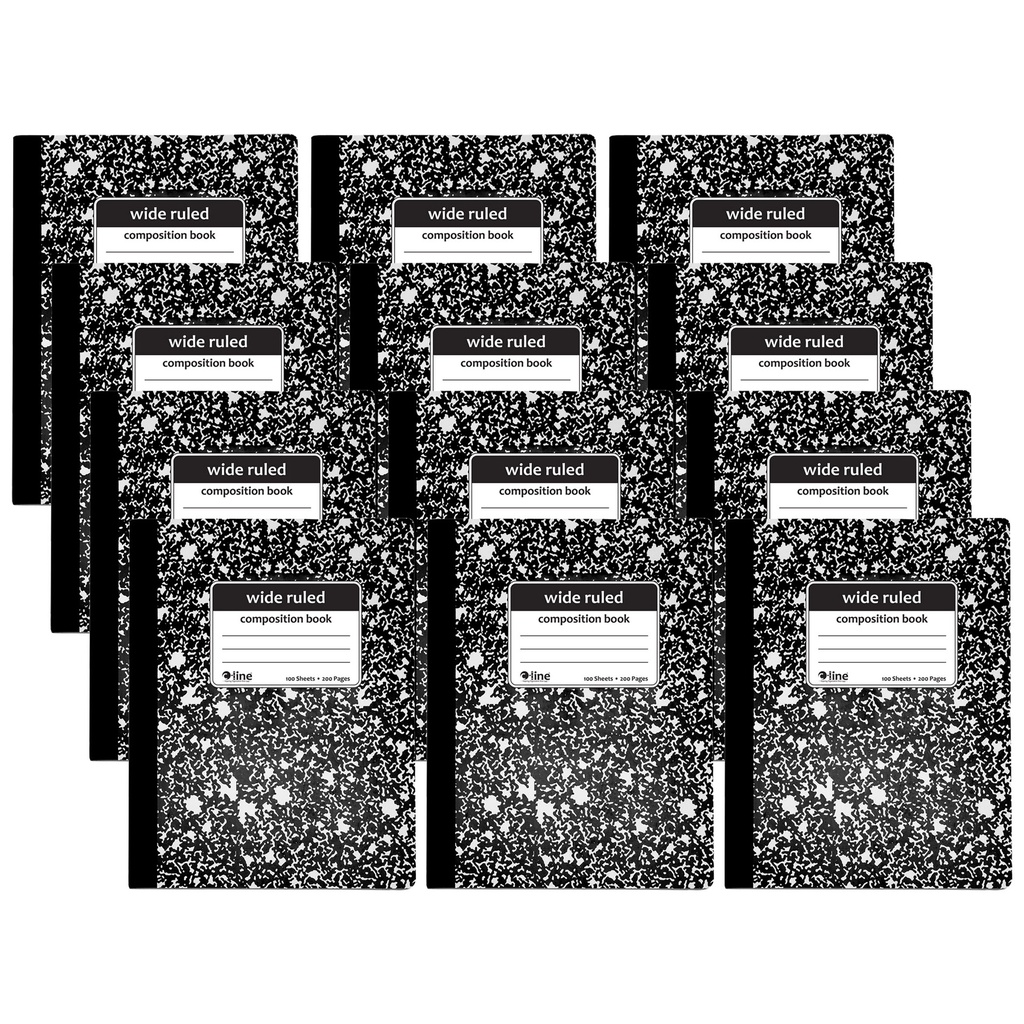 Wide Ruled Black Marble Composition Notebooks Pack of 12