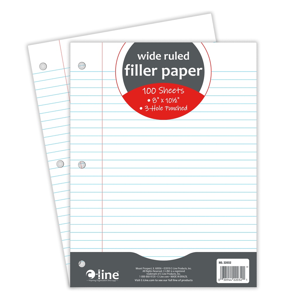 Wide Ruled 8" x 10-1/2" Filler Paper 100 Sheets