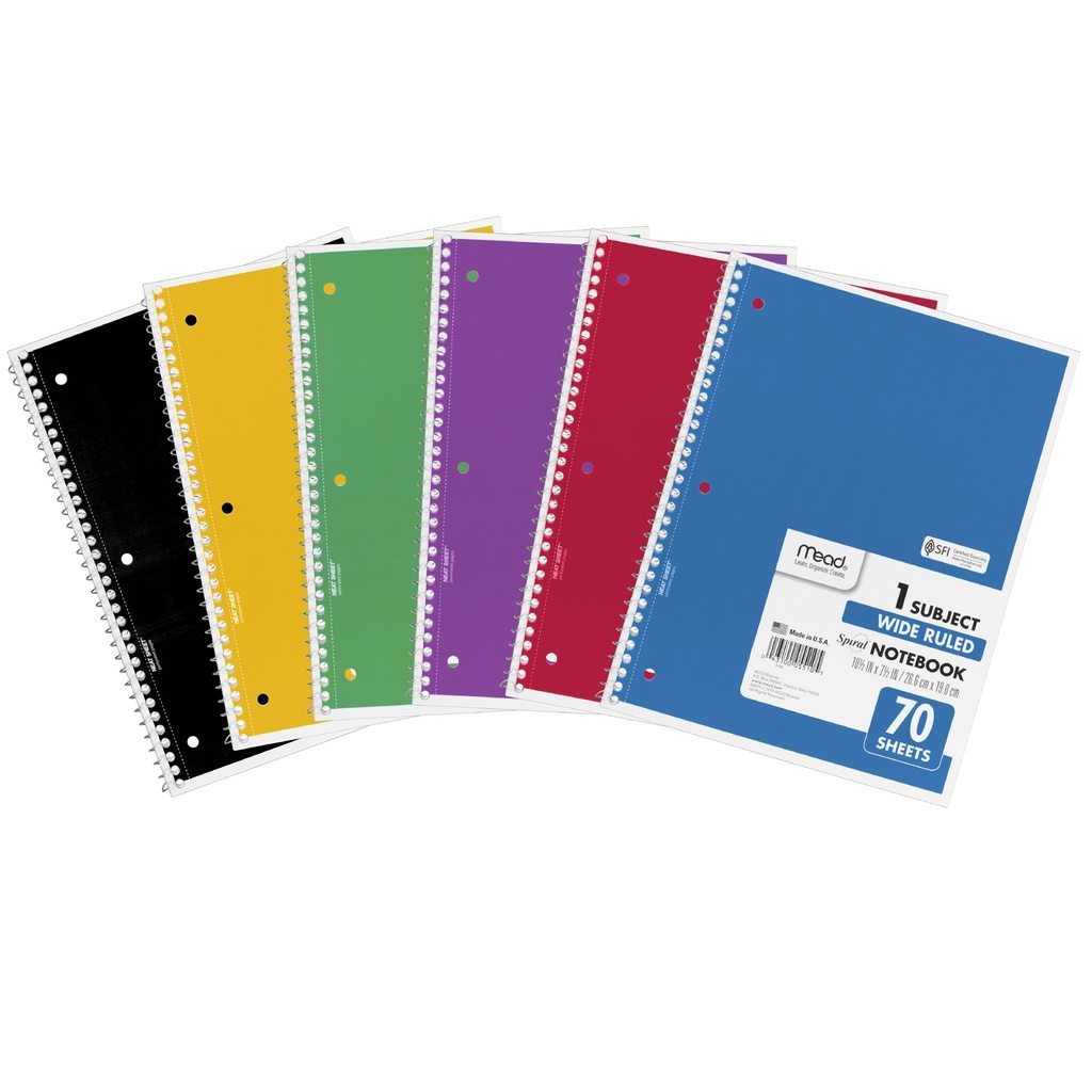 Wide Ruled 1 Subject Spiral Notebook