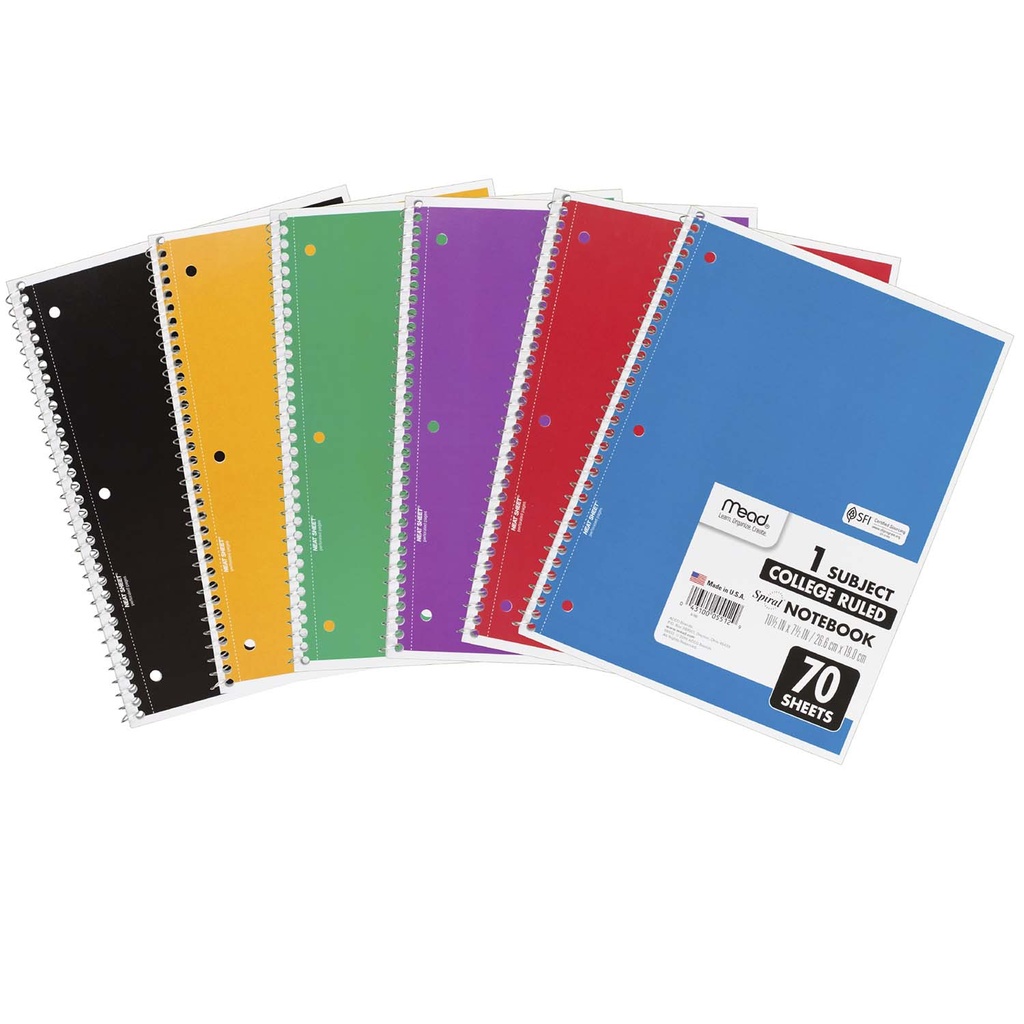 College Ruled 1 Subject Spiral Notebooks Pack of 6