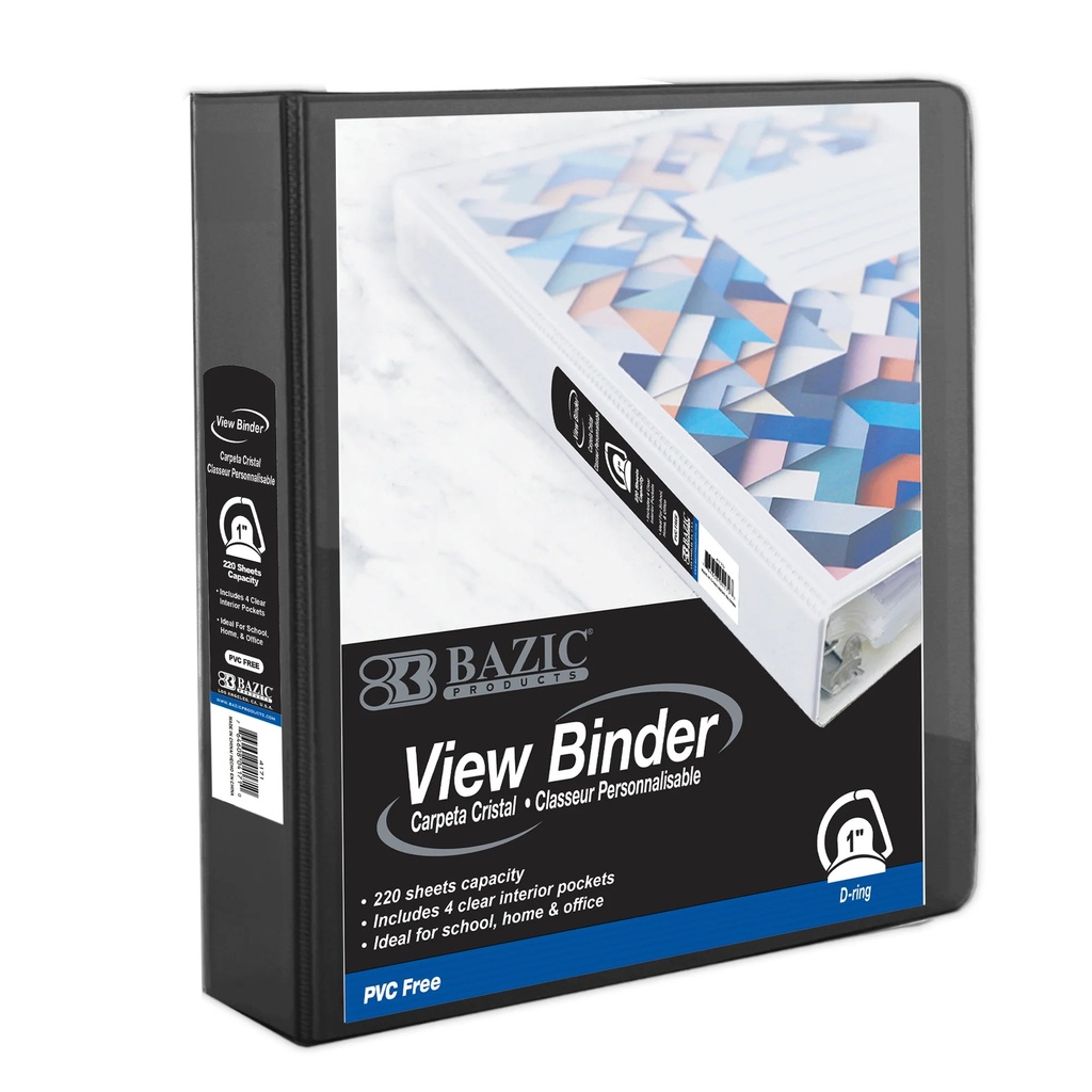 Black 1" PVC-Free Slant-D Ring View Binder with 4-Pockets