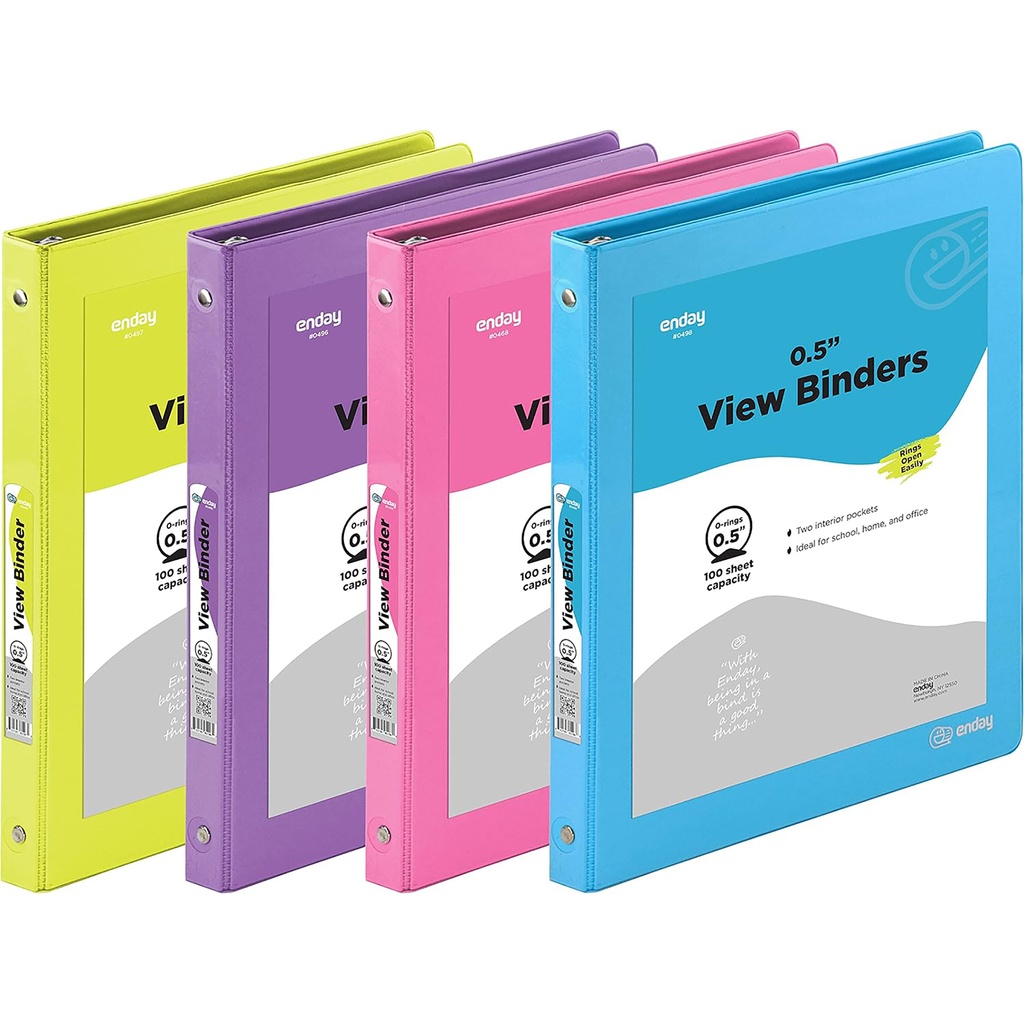 Assorted 1/2 Inch 3-Ring View Binders Pack of 4