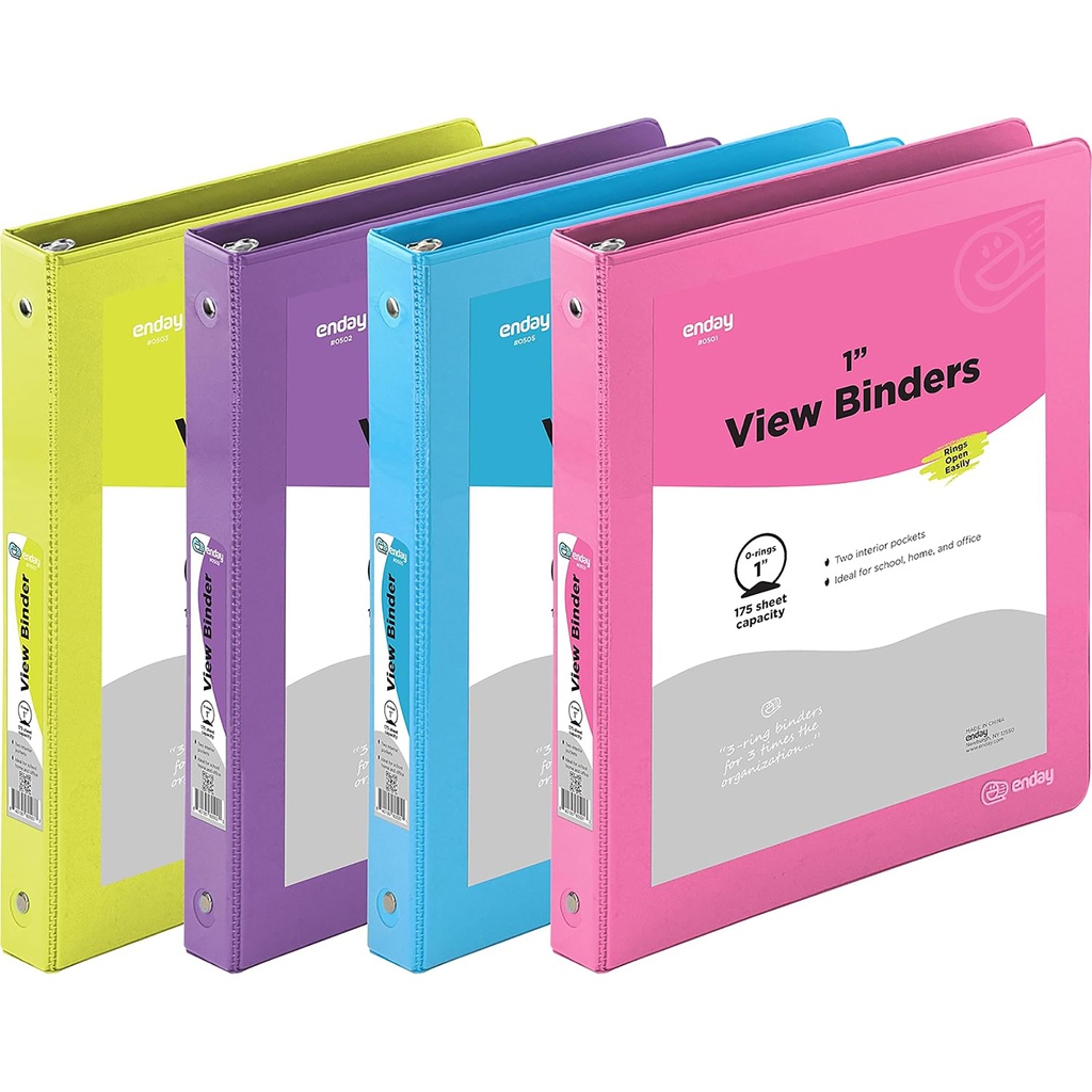 Assorted 1 Inch 3-Ring View Binders Pack of 4