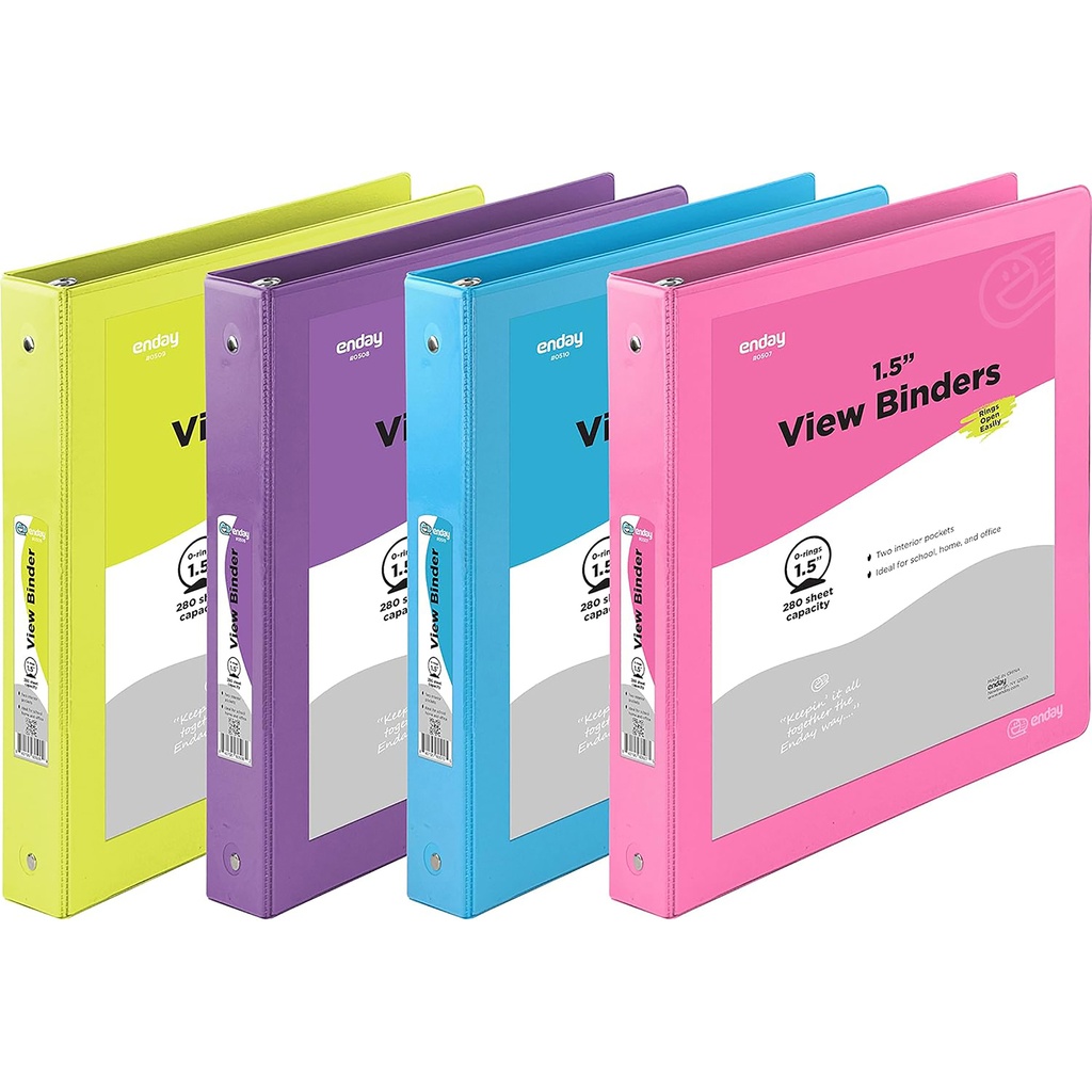 Assorted 1 1/2 Inch 3-Ring View Binders Pack of 4