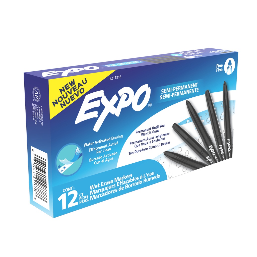 Black Fine Expo Wet Erase Markers 12ct