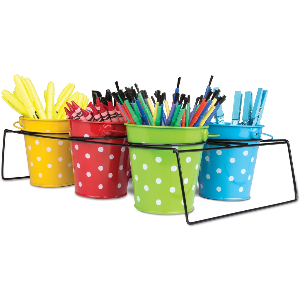 6 Polka Dot Buckets & Rectangular Caddy Set