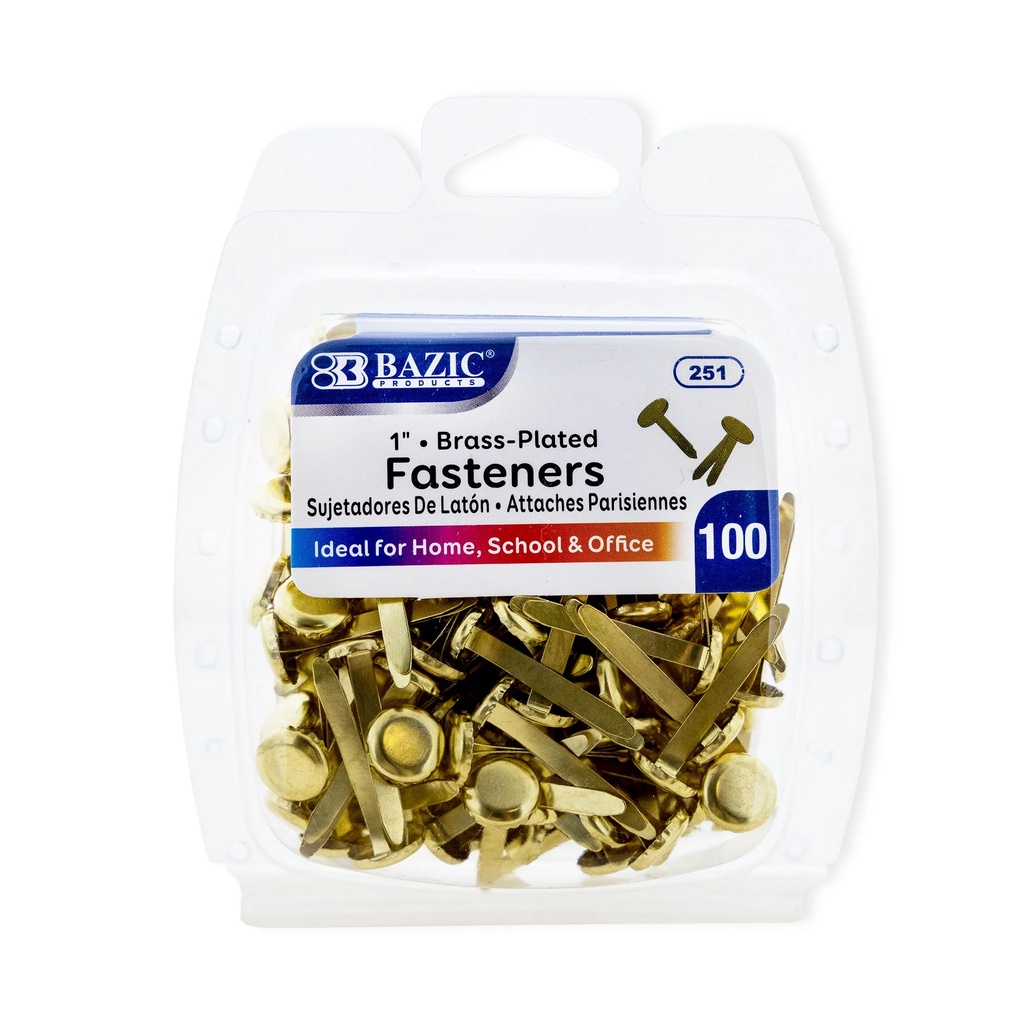 1" Brass-Plated Fasteners Pack of 100