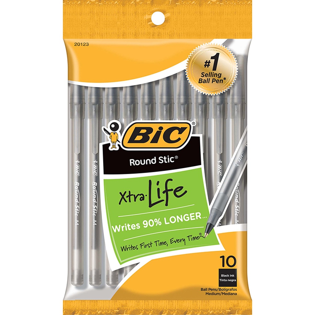 Medium Point Black Round Stic® Xtra Life Ballpoint Pen Pack of 10