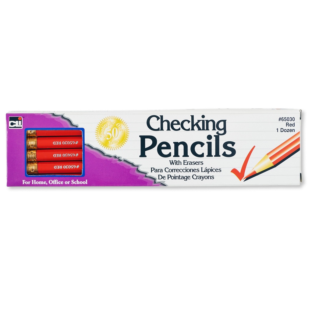 Red Checking Pencils with Eraser Box of 12