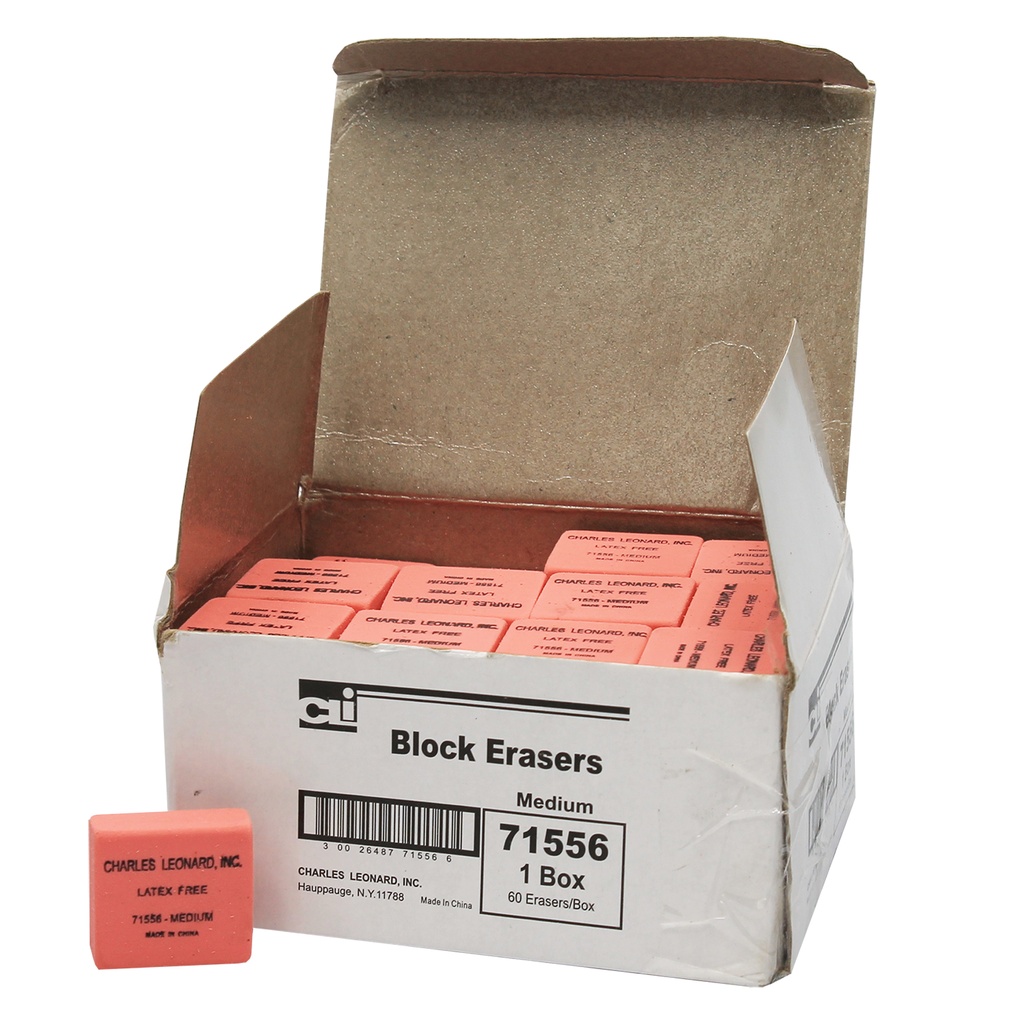 Medium Synthetic Latex Free Pink Block Erasers Box of 60