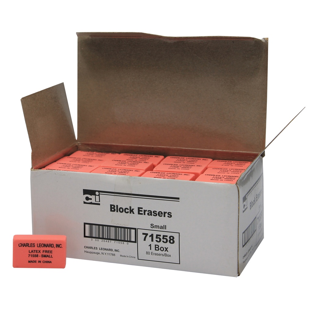 Small Synthetic Latex Free Pink Block Erasers Box of 80